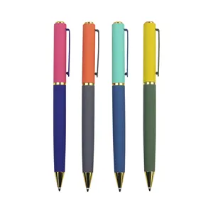 高品質ロゴカスタマイズペン文房具卸売ギフトペンセットカスタムクリップロゴプリント付き美しい金属ボールペン