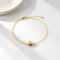 Bracelet élégant et minimaliste en argent sterling 925 plaqué or 18 carats avec zircon, charme cœur tendance, pour mariage, fête ou cadeau