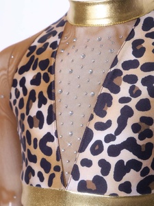 Traje de Danza Lírica para Niñas, Dos Piezas, Top Corto Halter con Espalda con Abertura, Estampado de Leopardo, para Competencia y Actuación, Personalizado - Product Image 3