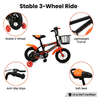 Sepeda Anak Rangka Baja Karbon Tinggi Sporty, Roda Latihan, Keranjang Logam, Jok Dapat Disesuaikan, Aman, Anti Selip