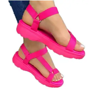 Zomer Nieuwe Effen Kleur Platte Bodem Slippers Grote Maat Een Woord Vrouwen Sandalen