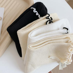 थोक उच्च गुणवत्ता प्यारी लड़की वसंत लहर बढ़त Bowknot Soild रंग छात्र सूती मोजे - Product Image 6