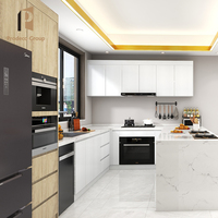 Cuisine modulaire au design moderne avec comptoirs en marbre/laminé/résine, accessoires de robinetterie, écologique et étanche