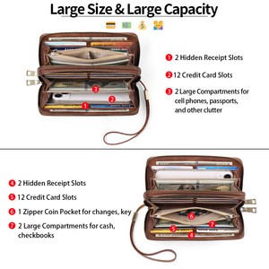 <span class=keywords><strong>Portefeuille</strong></span> long vintage pour femme le plus vendu en Russie, pochette à double fermeture éclair, sac à main grande capacité, poignée en cuir souple double couche - Product Image 3