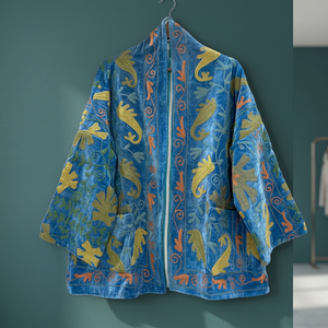 Chaqueta de Invierno para Mujer, Estilo Kimono, de Terciopelo Bordado a Mano en Jaipur, con Cierre de Cremallera, Ecológica, Estilo Boho Vintage Suzani, Venta al Por Mayor - Product Image 3