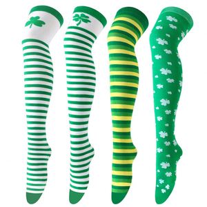 Décoration de fête <span class=keywords><strong>Saint</strong></span> <span class=keywords><strong>Patrick</strong></span> Irlande vert rayé décoration de dame bas rayés femmes cuisse chaussettes hautes pour filles femmes - Product Image 2