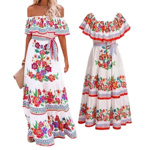 Messicana tradizionale messicana messicana Cinco De Mayo estate stampa floreale con <span class=keywords><strong>spalle</strong></span> <span class=keywords><strong>scoperte</strong></span> da donna <span class=keywords><strong>abito</strong></span> messicano MTWM-002 - Product Image 3