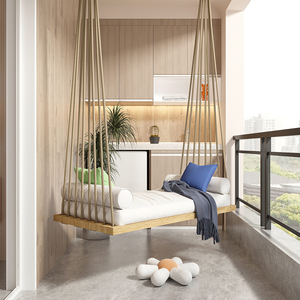 Dondolo Sospeso <span class=keywords><strong>in</strong></span> <span class=keywords><strong>Legno</strong></span> Stile Nordico, Sedia a Dondolo da Interno/Esterno per Balcone, Disponibile per Vendita Diretta, Dropshipping e Personalizzazione - Product Image 4