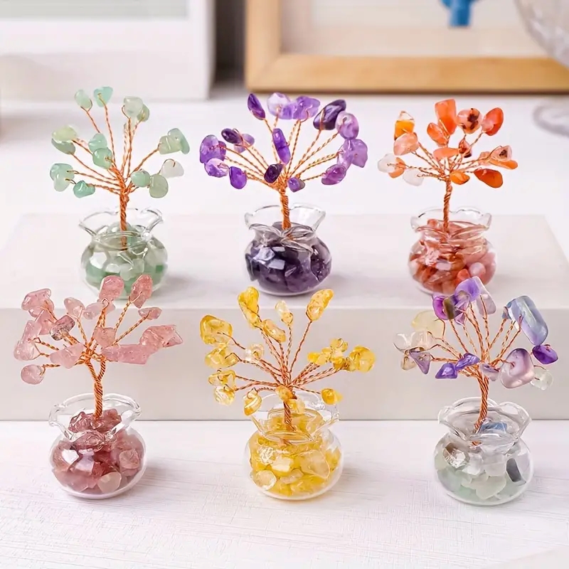 Быстрая доставка, товары Fengshui, домашний декор, Дешевые Ювелирные изделия из медной проволоки, миниатюрное Хрустальное дерево с декоративной стеклянной вазой, подарочные товары