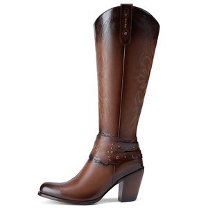 Stivali da <span class=keywords><strong>Cowboy</strong></span> occidentali ricamati da <span class=keywords><strong>donna</strong></span> di alta qualità con tacco alto alla moda con cerniera a punta rotonda - Product Image 4