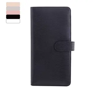 Dusty Rose Black Grey Beige Lizard Vegan Leather Compact SLIM Ring-less Binder A6 Agenda Cover For Bills Cheques Passports