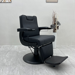 Chaise de barbier professionnelle rétro robuste entièrement noire, chaise de salon de coiffure de luxe, prix de gros pour salon de coiffure, chaise de coiffure - Product Image 2