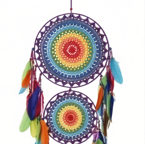 ตาข่ายดักฝันสามชั้น ขนาด 35x110 ซม. ลายแมนดาลา สไตล์โบฮีเมียน สำหรับตกแต่งผนัง ประดับด้วยขนนกและงานถักโครเชต์ - Product Image 4