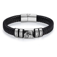 Gelang Kulit Bermotif Cetak Warna dengan Cincin Penanda Posisi Baja Tahan Karat, Gesper Magnetik Berwarna Baja Terukir, Trendi Unisex
