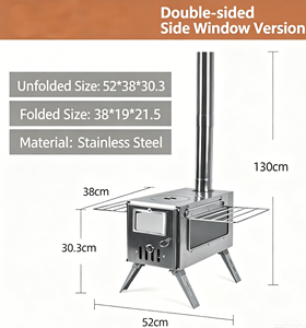 Robuster, tragbarer, faltbarer <span class=keywords><strong>Camping</strong></span>-Ofen aus schwarzem Kohlenstoffstahl für Holz und Kohle mit manuell abnehmbarem Schornsteinrohr für Zelte - Product Image 4
