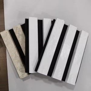 600*2400mm bianco PVC <span class=keywords><strong>3</strong></span> lati che copre <span class=keywords><strong>MDF</strong></span> stacca con schiuma acustica nera pannello di legno a doghe per la decorazione d'interni - Product Image 6
