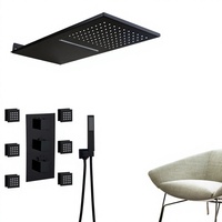 Ensemble de douche mural thermostatique noir encastré en laiton poli avec mitigeur, jets de pluie et de massage SPA, personnalisable ODM, vente en gros