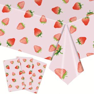 Vaisselle jetable rose pour fête d'anniversaire de filles sur le thème des fraises, baby shower, pique-nique, nappe de table - Product Image 5