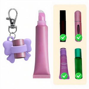 Empty Lip Gloss Tube Cute Silicone <b>Bow</b> Lipstick Case <b>Holder</b> Keychain Squeeze Lip Balm Bottle for Travel Makeup - Product Image 2