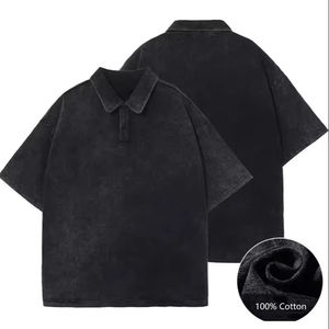 Verano Casual moda 230gm algodón envejecido Vintage en blanco calle desgaste ácido lavado polos - Product Image 1