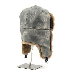 Chapeau rétro pour homme, chapeau d'hiver en coton lavé, chapeau de trappeur épais pour le ski en plein air avec fourrure - Product Image 4