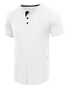 Yaz serin kısa kollu spor gömlek düğmesi ile 96% Polyester % 4% Spandex erkek beyaz kısa kollu Henley gömlek