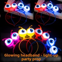 Serre-tête LED Lumineux Clignotant Alien avec Grandes Antennes et Yeux, Accessoire pour Halloween, Anniversaire et Fêtes