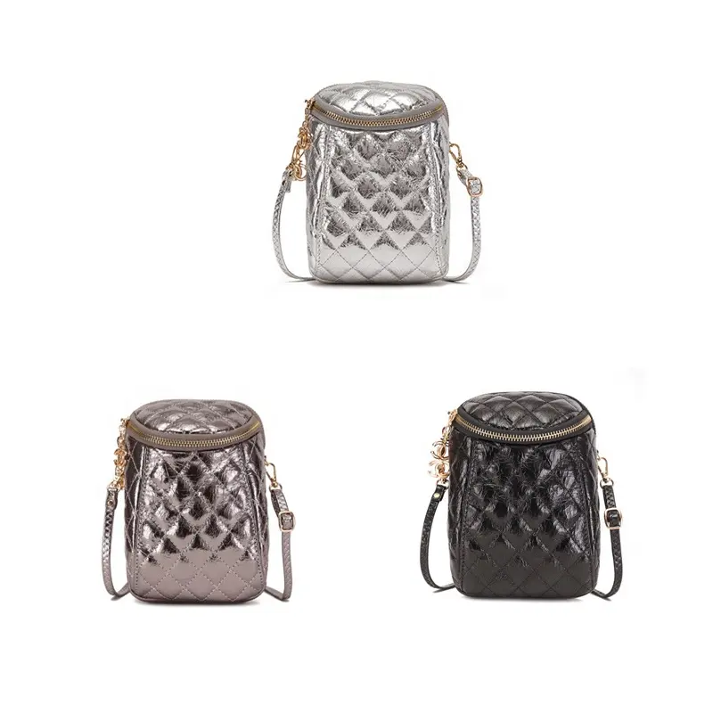 Aangepaste Logo 'S Pu Mobiele Telefoon Schouderriem Tassen Kleine Sling Crossbody Quilten Mobiele Telefoon Schoudertas