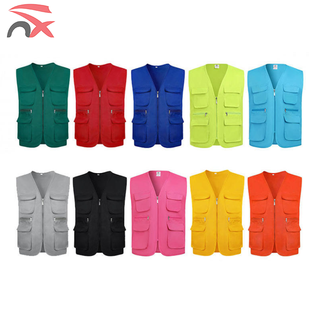 Digital Printing Business Logo Lightweight Durable Multi Pocket Polyester Men Working Vest With Many Color Option