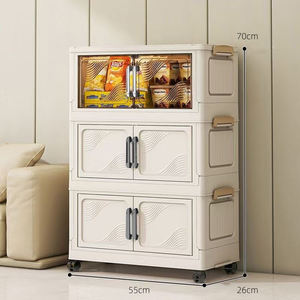 خزانة تخزين بلاستيكية قابلة للطي بـ 6 طبقات وبابين مع مقابض متينة وسعة كبيرة لتنظيم الأحذية والألعاب والوجبات الخفيفة في المنزل - Product Image 4