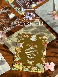 Invitations de mariage et lettres de fiançailles en acrylique, illustration florale, peintes à la main, style professionnel élégant haut de gamme - Product Image 2