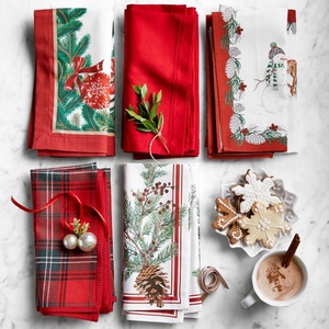 High Quality Handmade Reusable Classic Linen Cotton Red <strong>Tartan</strong> Plaid Printed Cloth <strong>Napkins</strong> for Wedding Home Christmas - Product Image 2