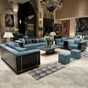 नवीनतम डिजाइन इतालवी काले लकड़ी के पीछे के रूप निर्माता चीन शाही अमेरिकी क्लासिक लोवेसइट ब्लू चमड़े के सोफे - Product Image 1