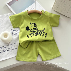 2026 New Kidsren's Pure Cotton Short-Sleeved <strong>Suit</strong> Summer Cartoon Pure Color <strong>Casual</strong> Thin Two-Piece Set for <strong>Boys</strong> Girls 100% Cotton - Product Image 3