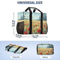 Sac isotherme réutilisable personnalisé avec impression champ de coquelicots français et coucher de soleil hawaïen, avec bandoulière, sac de courses, sac à main