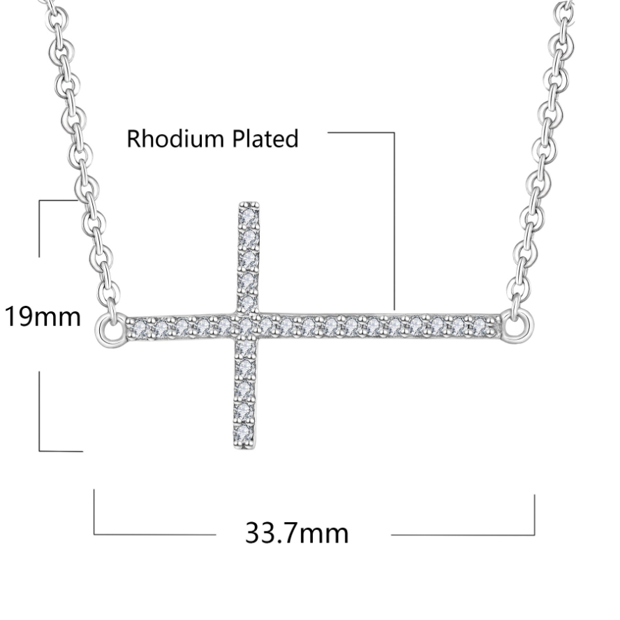 sideways cross necklace cubic zirconia