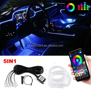 LED RGB universale 6 in 1 con 8M Car Interior Decor striscia luminosa in fibra ottica tramite controllo App 12V lampade ottiche Decorative per atmosfera