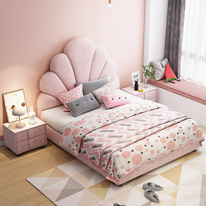 Letto da principessa per bambini rosa conchiglia, moderno e minimalista in legno massello in legno minimalista, letto per bambini - Product Image 2