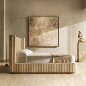 Set di camere da letto di lusso in stile RH: BYRON REEDED pietra rifugio letto con baldacchino in legno, Queen King Size letto matrimoniale - Product Image 2
