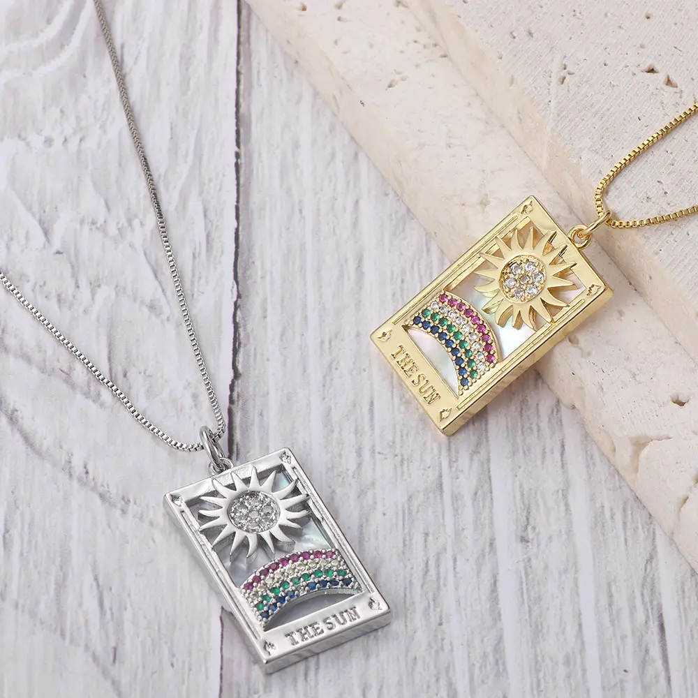 B1066 Romantic tarot pendant necklace,gold silver plating sun cz micro pave crystal pendant necklace jewelry