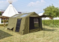Tente de fête familiale gonflable verte de 12 m² avec colonne d'air et 2 pièces