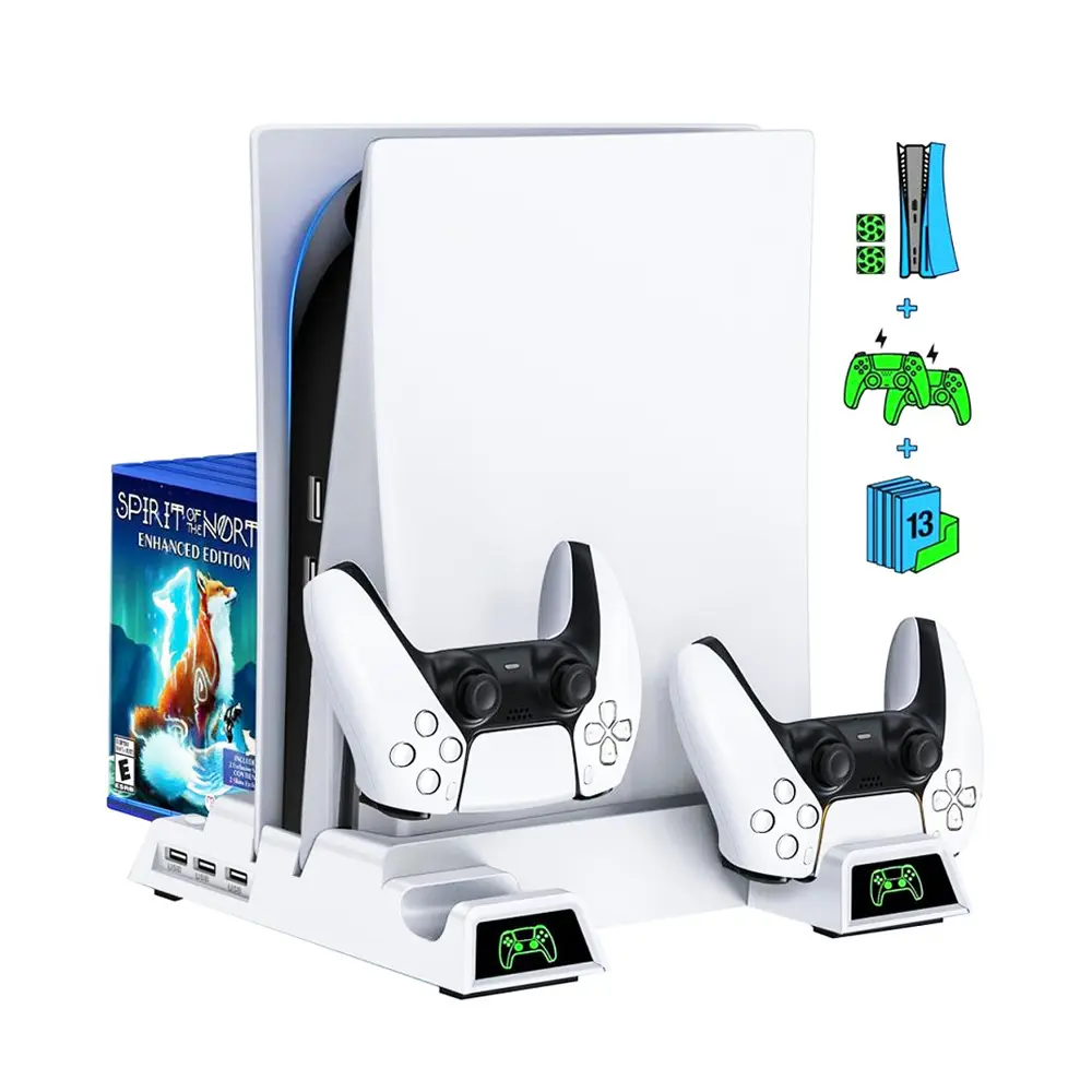 PS5 Vertical Stand Cooling Fan with Dual Controller Charger Station and 13 Game Storage For Playstation 5 DE/UHD Console