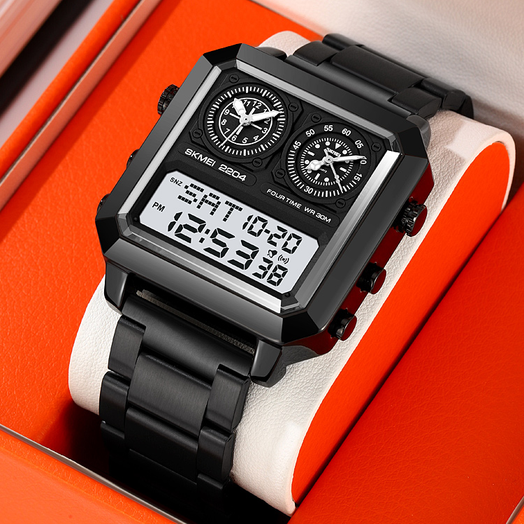 SKMEI 2204 Men's Analog Digital Sports Watch | Waterproof Stainless Steel Quartz Dual Display Wristwatch