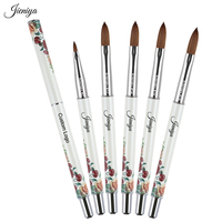 Kuas Nail Art Akrilik Gagang Logam Putih Motif Bunga Peony Buatan Tangan Laris Manis Ferrule Perak Bulu Sable Kolinsky Asli