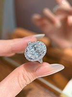 Cincin Berlian Oval 2 Karat Emas Putih 18K dengan Halo, Warna DEF, Kejernihan VVS, Berlian Buatan Laboratorium CVD