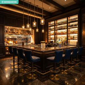 Tabourets de bar en velours de style contemporain, design pivotant moderne, base en acier inoxydable, mobilier de bar commercial pour hôtel - Product Image 3
