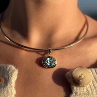 Pendentif ovale en cuivre écologique certifié CE avec pierres multicolores, bijoux de naissance, fabricant en gros