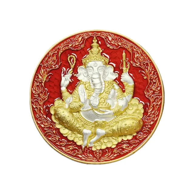 Jewelry Pendent Amulet Red Gold Plated Metal GANESHA God Of Success (red) Lucky Charm Amulet Fine Jewelry Necklaces Fashion