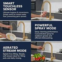 Robinet de cuisine intelligent à détecteur de mouvement sans contact, en acier inoxydable 304, finition or brossé, douchette extractible 2 fonctions, pour hôtel et salle de bain