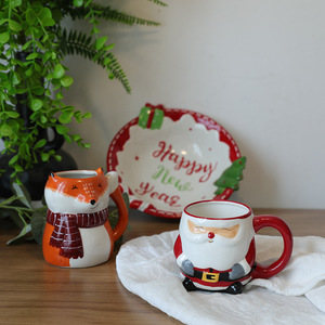 Tasse à café de Noël en céramique de renard en relief de dessin animé mignon créatif Tasse à eau décorative pour cadeau d'étudiant - Product Image 5